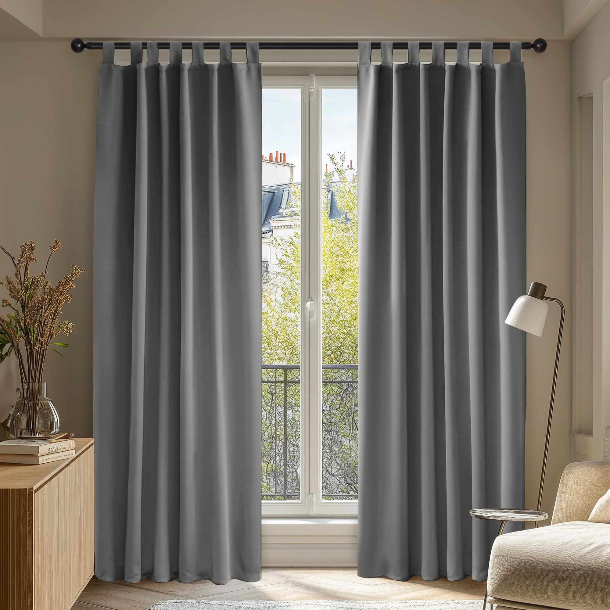 Deconovo Room Darkening Curtains Thermal Insulated Window Treatment Energy Efficiency Soft Pair Curtains Tab Top Blackout Curtains for Living Room 55 x 114 Inch Light Grey Set of 2