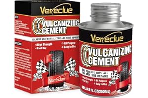 VERECLUE Chemical Vulcanizing Cement, Clear Tire Repair Glue, All Purpose Rubber Cement, Heavy Duty Tire Patch Kit with Brush Top Can for Car, Motorcycle, Bike, 8.5Oz