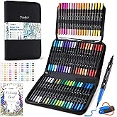 JusArt Markers for Adult Coloring Books No Bleeding, 60 Colors Coloring Markers with Dual Tips, Fine & Brush Pens with Ergonomic Triangle Grip & 33% More Ink, Water-Based Art Drawing Set for Adults
