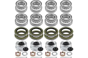 TuoLauthon 4 Sets 25580 14125A Trailer Bearings Kits,Spindle Nuts,Grease Seals,Cotter Pins,Washers for 5200-7000LB,2.72" Dust Caps and Rubber Plugs