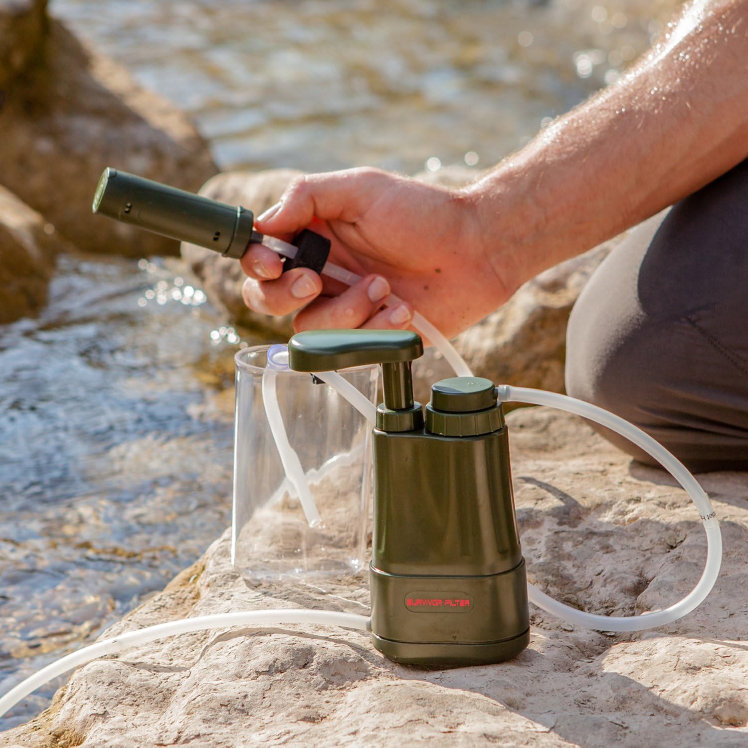 Survivor Filter PRO - Virus and Heavy Metal Tested 0.01 Micron Water Filter for Camping, Hiking, and Emergency. 3 Stages - 2 Cleanable 100, 000L Membranes and a Carbon Filter for Family Preparedness : Sports & Outdoors