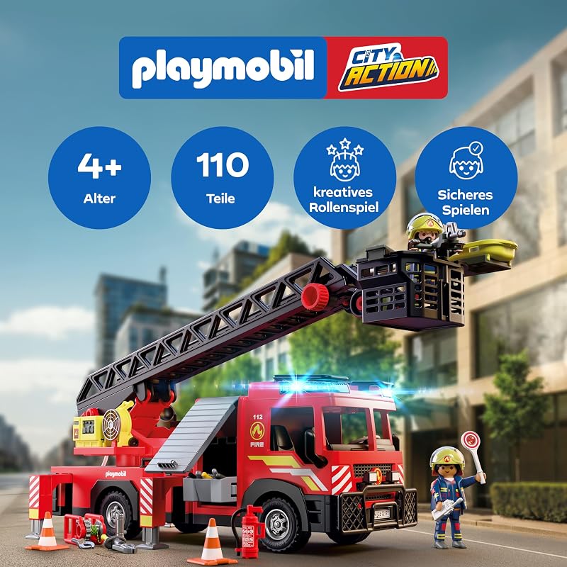 | City Action | Feuerwehr‑Leiterfahrzeug | Einsatzfahrzeug mit 63‑cm‑Leiter, Licht & Sound, Rettungsausrüstung & viel Zubehör | Für Kinder ab 4 Jahren | 72192
