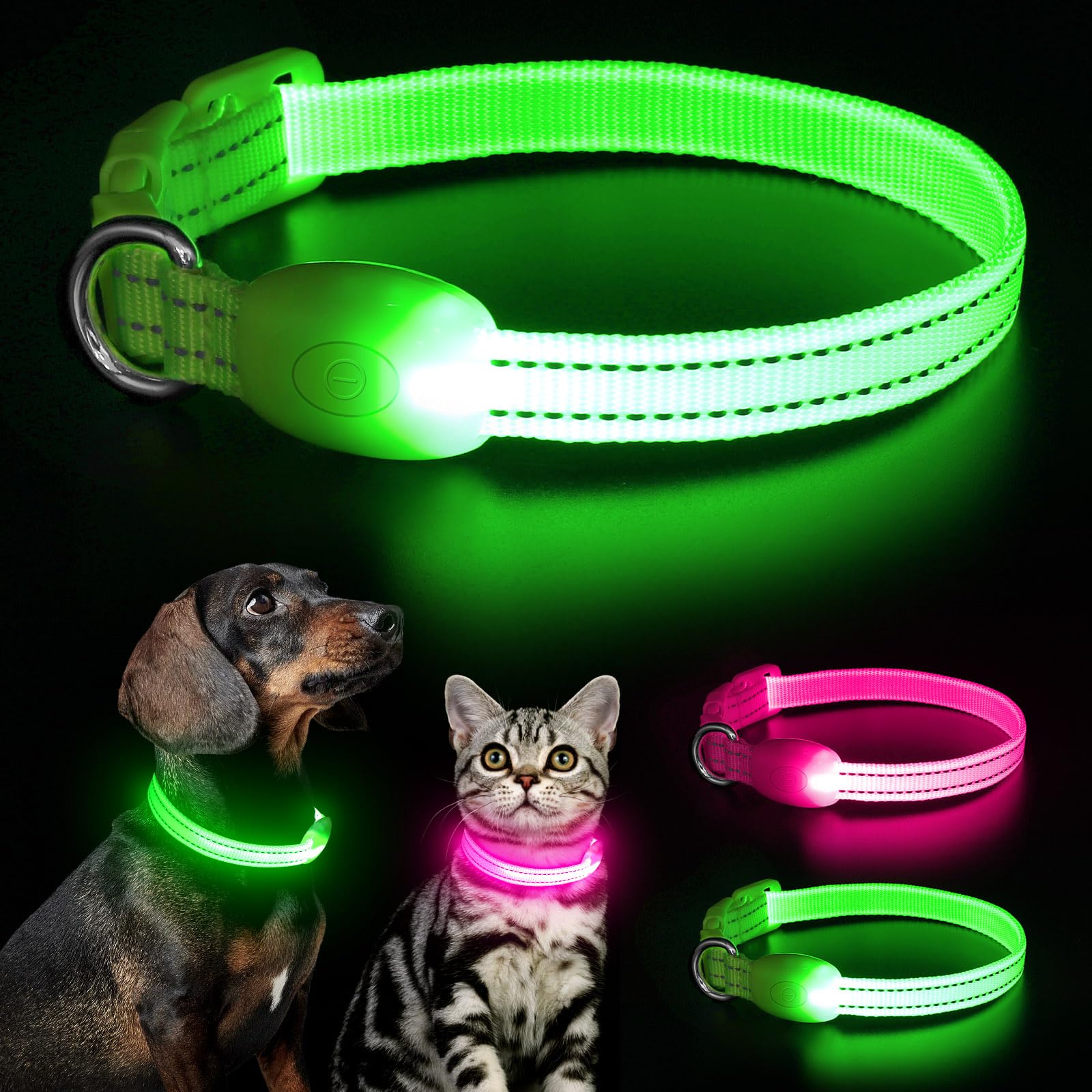 Kpuplol Light Up Dog Collar, Led Dog Collar USB Rechargeable Waterproof, Adjustable Flashing Pet Collar for Night Safety Walking, Glowing in The Dark for Smal Dogs(Green, XS) — image 1