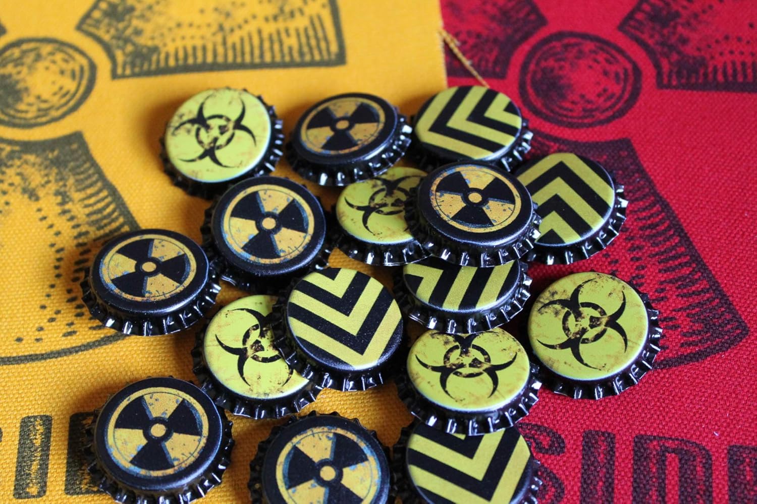 Hazard Bottle cap pins 3 pin set Handmade