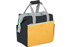 PICNIC TIME - On The Go Lunch Bag - Soft Cooler Lunch Box - Insulated Lunch Bag, (Mustard Yellow with Gray & Blue Accents)
