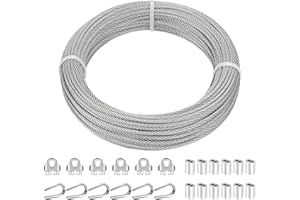 TooTaci 1/8 Wire Rope Kit, 100ft 304 Stainless Steel Cable, 7×7 Strands Aircraft Cable with Sleeve Loops, Wire Rope Clips and