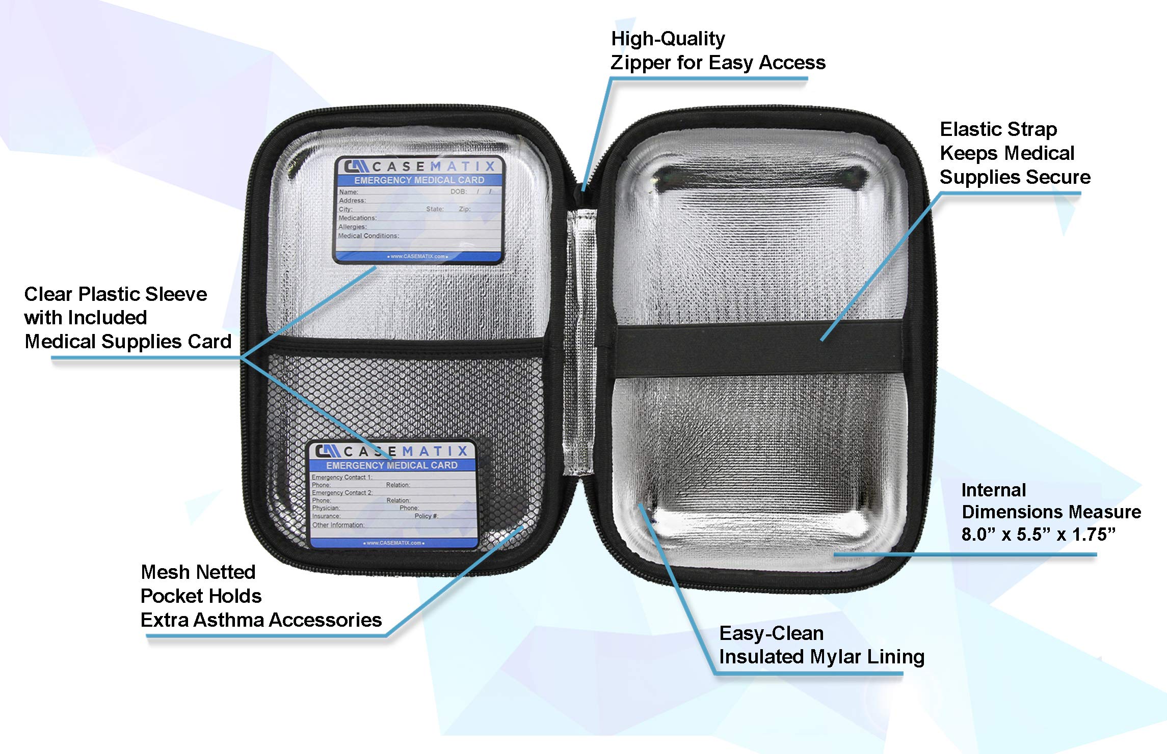 CASEMATIX Asthma Inhaler Case For Travel Fits Asthma Inhaler Spacer, Mask Inhaler Holder and Additional Accessories Used With Spacer For Inhaler, Includes Asthma Case and I Have Asthma Tag