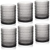 JPPSUJJ Cocktail Glasses 10 oz Hobnail Drinking Glasses Set of 6, Vintage Glassware, Textured Glass Cups Bubble Glasses Water Glasses Old Fashion Jupiter Glasses Set, Grey