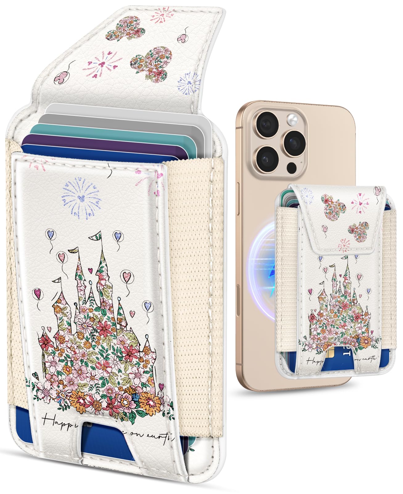 Shorogyt Compatible with Magsafe Wallet for Women - Phone Wallets for Magnetic Card Holder Mag Rfid Castle for iPhone 17/16/15/14/13/12 Series Cute with Elastic and Flap Cover, Fit 7 Cards