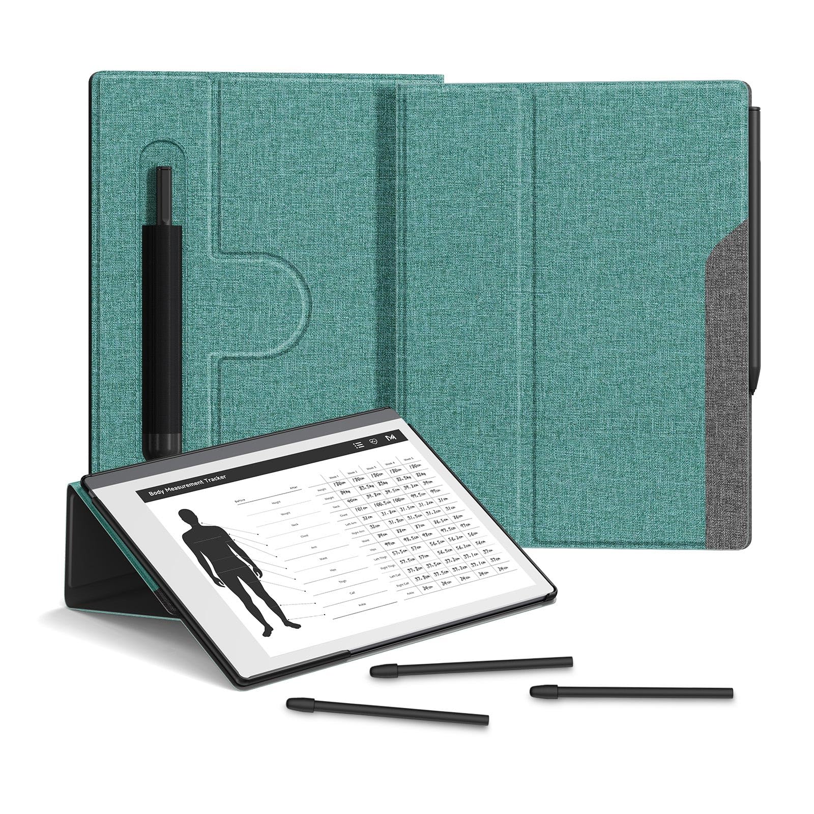 Ayotu Book Folio Case for Remarkable 2 Paper Tablet 10.3" 2020 Released, Premuin Fabric Smart Cover with 360 Degree Rotatable Stand and Stylus Pocket, Only for Remarkable 2, Gray & Green