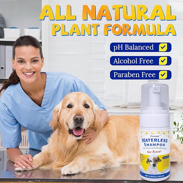 PETSTORAL WATERLESS DOG SHAMPOO NO RINSE PUPPY DRY HYPOALLERGENIC SHAMPOO AND CONDITIONER – SOOTHING AND DEODORIZING QUICKLY CLEANS SMELLY DOGS AND CATS (3.38 FL OZ/100ML)