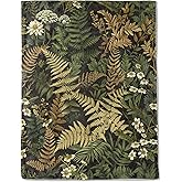 ainori Botanical Flannel Blanket - Lightweight Soft Cozy Unique Gifts Blankets for Nature Lovers,Kids,Adult,Women,Wildflower Plant Fern Leaves Throw,Home Room Modern Forest Decor 50x60in