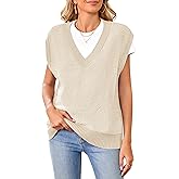 Arach&Cloz Sweaters Vest Women Fall Fleece Sleeveless V Neck Loose Ribbed Knit Pullover Sweater Vest Tops for Women