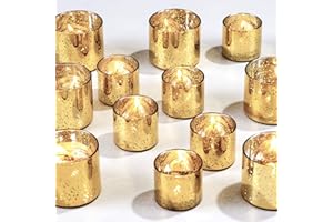 FrutPunch 12-Piece Gold Candle Holders, Speckled Mercury Gold Votive Candle Holders, Two Models, Suitable for Wedding Table Centerpieces, Party Decorations and Home Decor