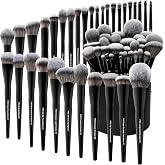 32Pcs PRO Grade Makeup Brushes Set with Super large Holder, Premium Ultra-soft Synthetic Foundation Contour Powder Blush Concealer Eyeshadow Classic Black Make up Brush