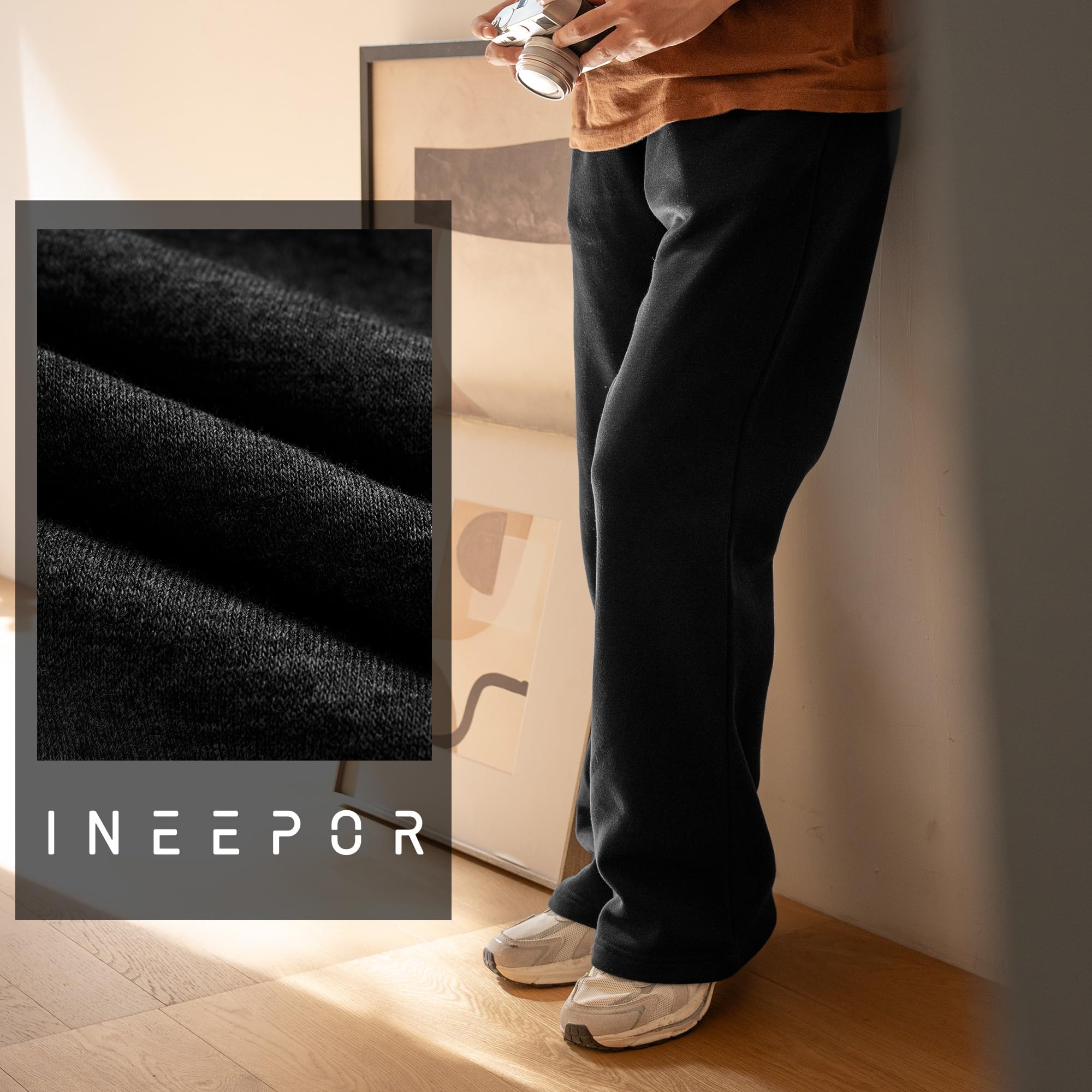 ineepor Jogginghose Herren Baumwolle Weites Bein Thermo Winterhose Warme Trainingshose Gefüttert Fleece Hose Baggy Sweatpants Lang Bootcut Flare Freizeithose XS-5XL 5