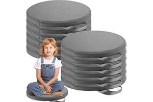 Suzile 12 Pcs 12'' Floor Cushions for Classroom Flexible Floor Seating with Handles Classroom Carpet Cushions for Kids Toddlers Daycare Preschool Furniture(Gray,Round)