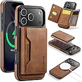 SZHAIYU K2 2 in 1 Detachable Magnetic Phone Cases Compatible with iPhone 17 Pro Max Case with Card Holder RFID Blocking, Compatible with Magsafe Wallet, Leather 6.9'' (Brown, iPhone 17 Pro Max)