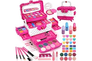 Flybay Kids Makeup Kit for Girls, Washable Girls Makeup Kit Kids Toys, Children Princess Pretend Play Make Up Set for Girl, C