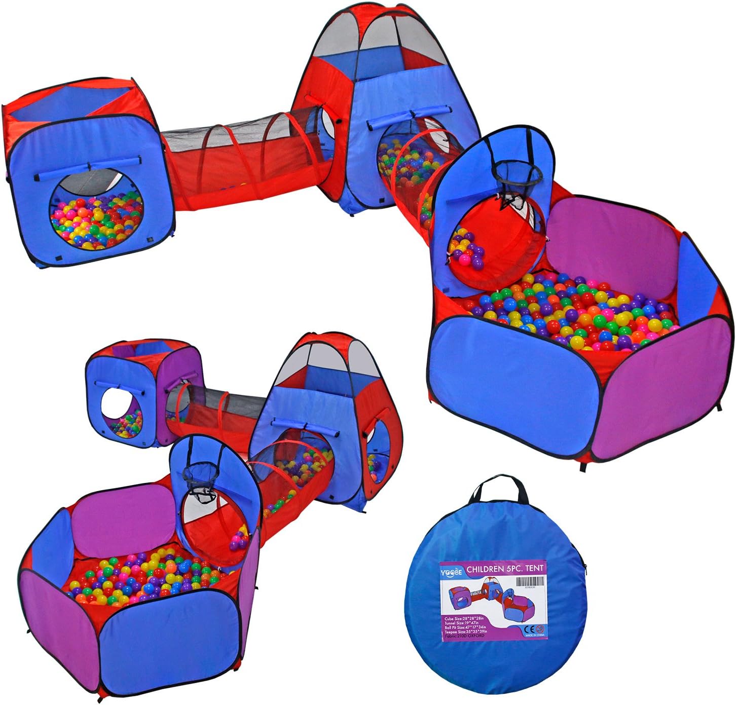 Yoobe 5pc Pop up Play Tent and Tunnels Toy Indoor & Outdoor Child Tent with Ball Pit Playhouse