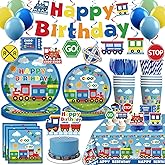 201 Pcs Train Birthday Decorations Train Plates and Napkins Birthday Party Supplies Banner Hanging Swirls Honeycomb Centerpieces Train Table Toppers Train Themed Party Decorations for Birthday