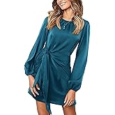 Amoretu Ladies Lantern Sleeve Dresses Tie Waist Wedding Guest Dress, Blue S