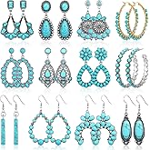 Trnayi 12 Pairs Turquoise Earring Set for Women Turquoise Bohemian Dangle Stud Earrings Round Metal Earrings Boho Vintage Oval Earring Metal for Jewelry