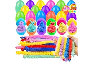 CHERISLPY 24 Pack Prefilled Easter Eggs with Bunny Stretchy Strings Sensory Fidget Toys Inside Great for Kids Aduts Toddlers Easter Basket Stuffers Egg Fillers Gifts