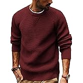 PJ PAUL JONES Mens Crewneck Sweater Waffle Knitted Pullover Sweaters Raglan Sleeve Knitwear Sweaters