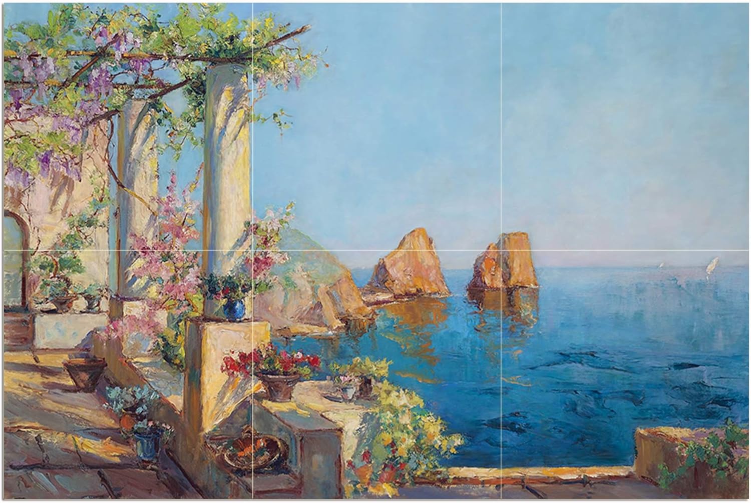 Capri Sea Ocean Terrace Veranda Tile Mural Kitchen Backsplash Marble Ceramic - Picture 4 of 14
