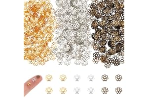 UNICRAFTALE About 2100Pcs 3 Colors Bead Caps Filigree Bead End Caps Metal Flower End Caps Hollow Multi-Petal Beads Cap for Bracelet Jewelry Making Supplies