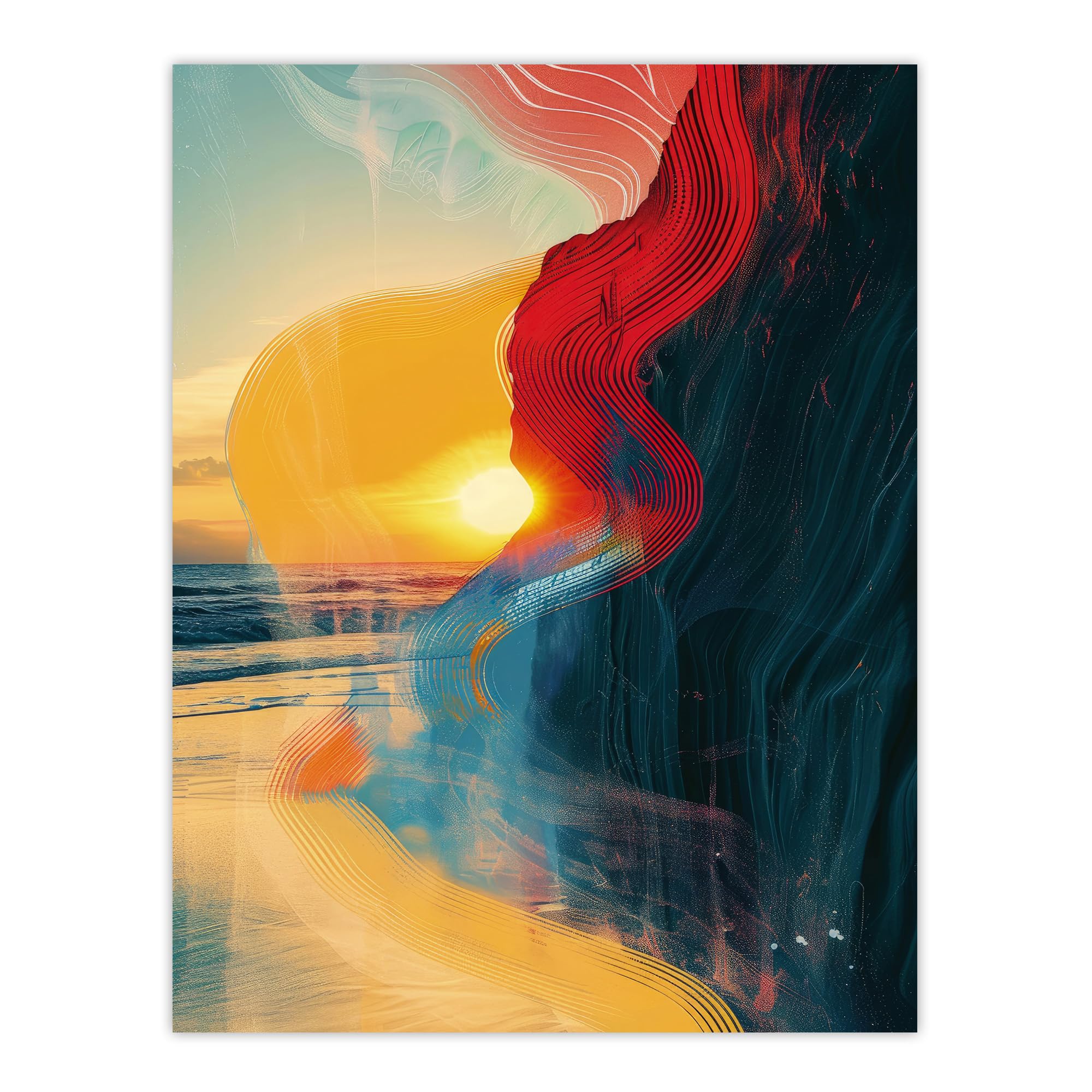 Artery8 Coastal Sunrise Cliffside Beach Abstract Design For Living Room Extra Large XL Wall Art Poster Print