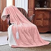 Heated Blanket 50''x60''-Soft and Comfortable Electric Throw,5 Heat Settings and 3H Auto Shut-Off Heating Blanket ETL&FCC Certification Machine Washable (Pink)