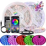 BIHRTC Led Strip Lights 65.6ft Music Sync RGB Color Changing 5050 led Tape Light Strip with Remote Controller Smart Led Rope 