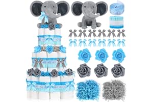 YLOLUL 23 Pcs Elephant Diaper Cake Kit - Baby Shower Decorations (Large, Blue, Elephant)