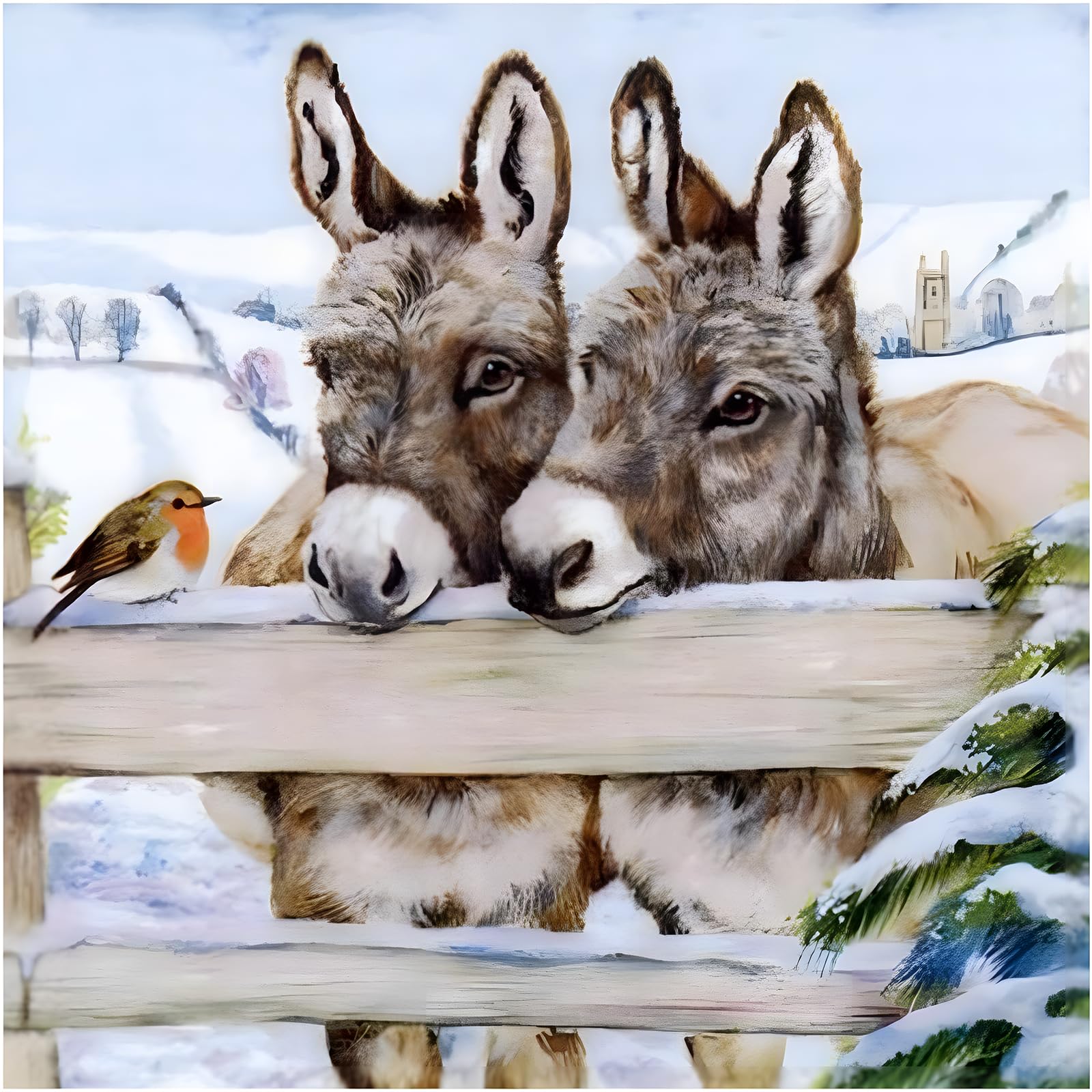 MXJSUA DIY 5D Diamond Painting by Number Kits Full Round Drill Rhinestone Picture Art Craft Home Wall Decor Little Donkey and Sparrow 30x30cm