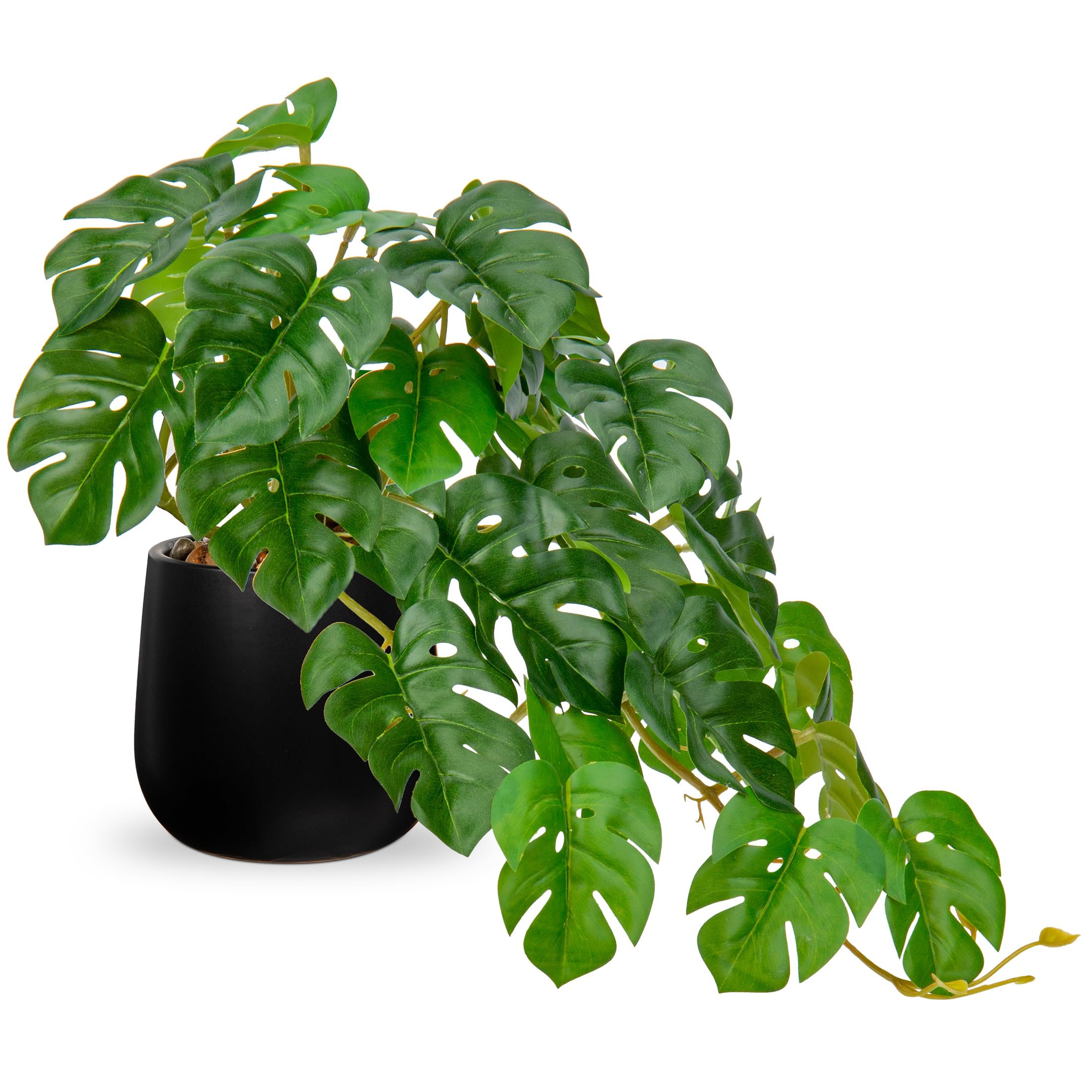 Hollyone Artificial Plants in Black Ceramic Pots, Fake Monstera Plant Decorative Faux Potted Plants, Realistic House Plant Indoor for Home Décor, Bathroom, Living Room, Kitchen, Shelf Decorations