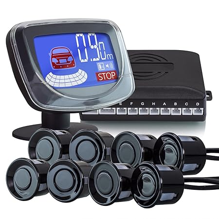 XOMAX XM-PS02 Einparkhilfe 8 Park-Sensoren für KFZ/Wohnmobil inkl. 2,2 Zoll LCD Bildschirm I mit Bildschirm und Tonausgabe I 