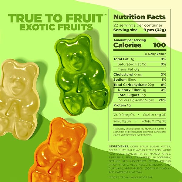 ALBANESE WORLD’S BEST TRUE TO FRUIT EXOTIC FRUITS | 25OZ BAG OF CANDY | 8 NATURAL FLAVORS AND COLORS, SOFT GUMMY BEARS | FUJI APPLE AND MORE | TASTES LIKE REAL FRUIT PICKED AT THE PEAK OF RIPENESS