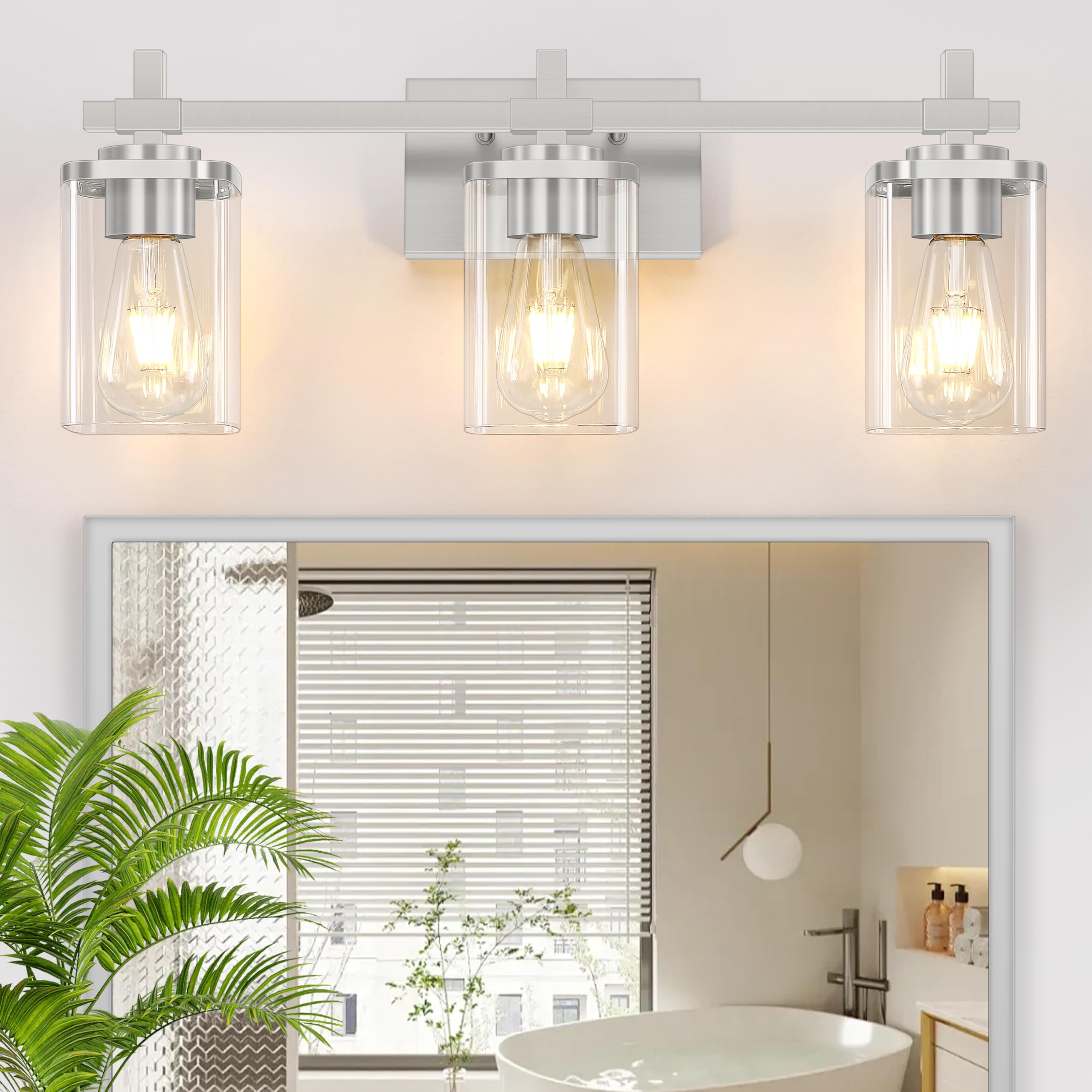 Photo 1 of **MISSING HARDWARE*** Spiglamm Brushed Nickel Bathroom Light Fixtures, 3-Lights Bathroom Vanity Light with Glass Shades, Modern Vanity Lights for Mirror, Wall Lights for Living Room, Hallway, Cabinet, E26 Base