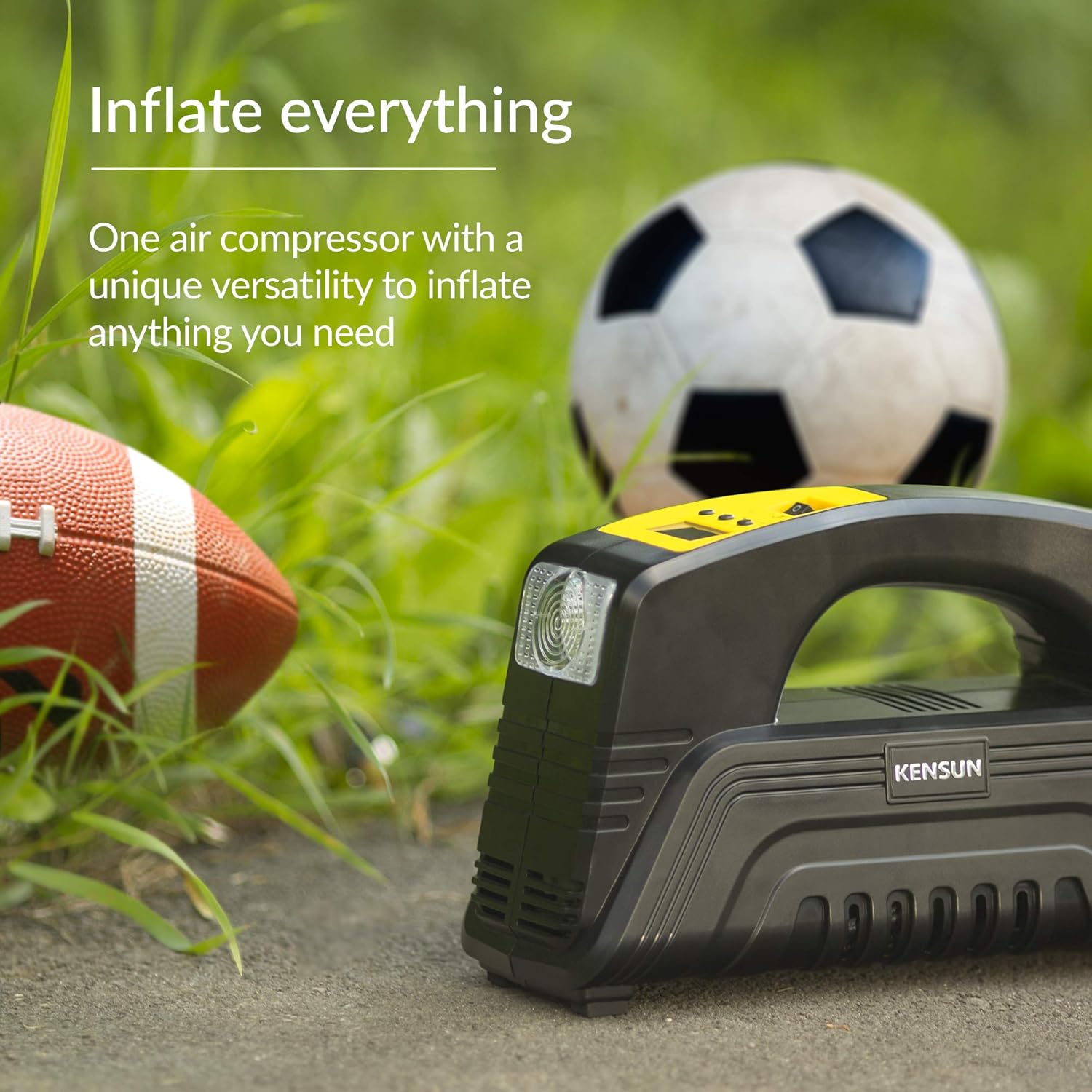 Kensun AC/DC Digital Tire Inflator for Car 12V DC and Home 110V AC Rapid Performance Portable Air Compressor Pump for Car, Bicycle, Motorcycle, Basketball and Others: Home Improvement