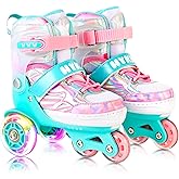 HYKID Toddler Roller Skates, 4 Adjustable Sizes, Fun Illuminating, Safety Three-Point Type, Breathable Upper, Beginners' Roller Skates for Girls Boys Kids