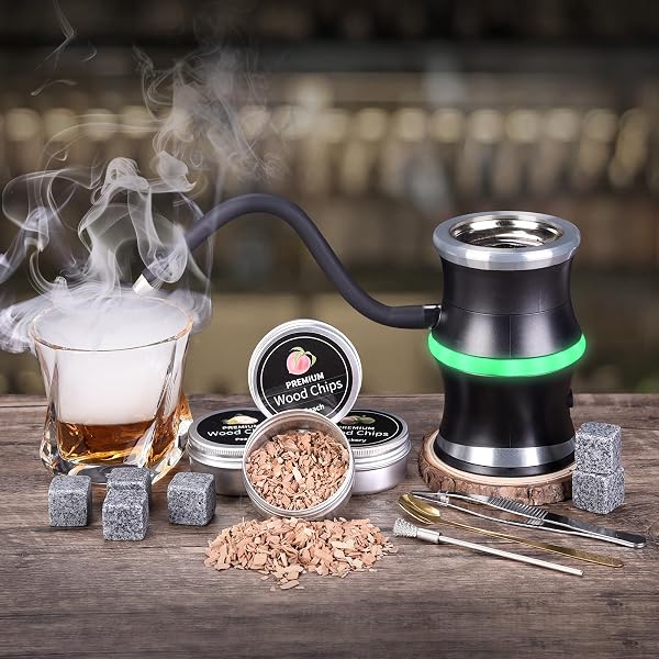 ELECTRIC WHISKEY SMOKER KIT, COCKTAIL SMOKER KIT WITH WHISKEY STONES & 8 FLAVORS WOOD CHIPS, DRINK BOURBON OLD FASHIONED SMOKER KIT, WHISKEY GIFTS FOR MEN, DAD, HUSBAND, BOSS, BOYFRIEND