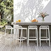 WOOW DEPOT 29" Outdoor Plastic Barstool Set of 4, No Assembly, White | 2-in-1 Bar/Dining,Bar Height for 40"~43",UV Weather Resistant Barstools with Back,Durable PP ,for Kitchen Island or Balcony