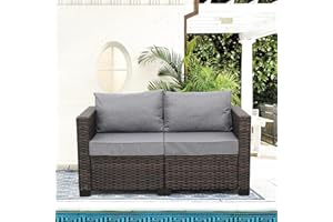 Valita Patio PE Wicker Couch Furniture Loveseat Outdoor Brown Rattan Sofa with Washable Cushions (Grey)