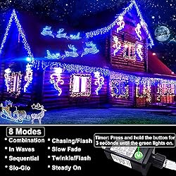 99ft Icicle Lights for Outside, Blue Christmas