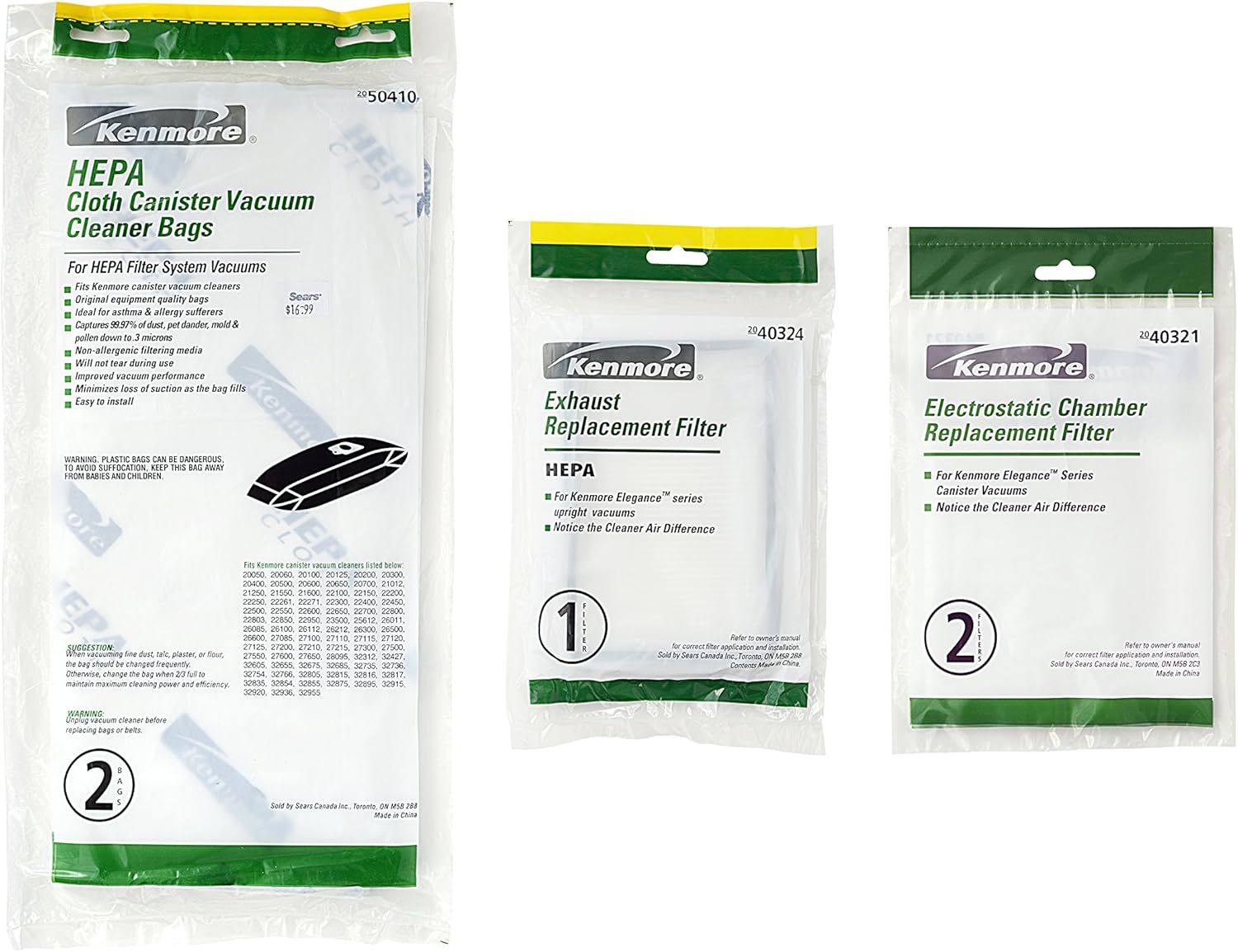 50410 40324 40321 Genuine Kenmore Hepa 2 Vacuum Bags 1 Hepa Exhaust Filter 2 Electrostatic Chamber Filters For Kenmore Canister Vacuum Cleaners Amazon Ca Home Kitchen