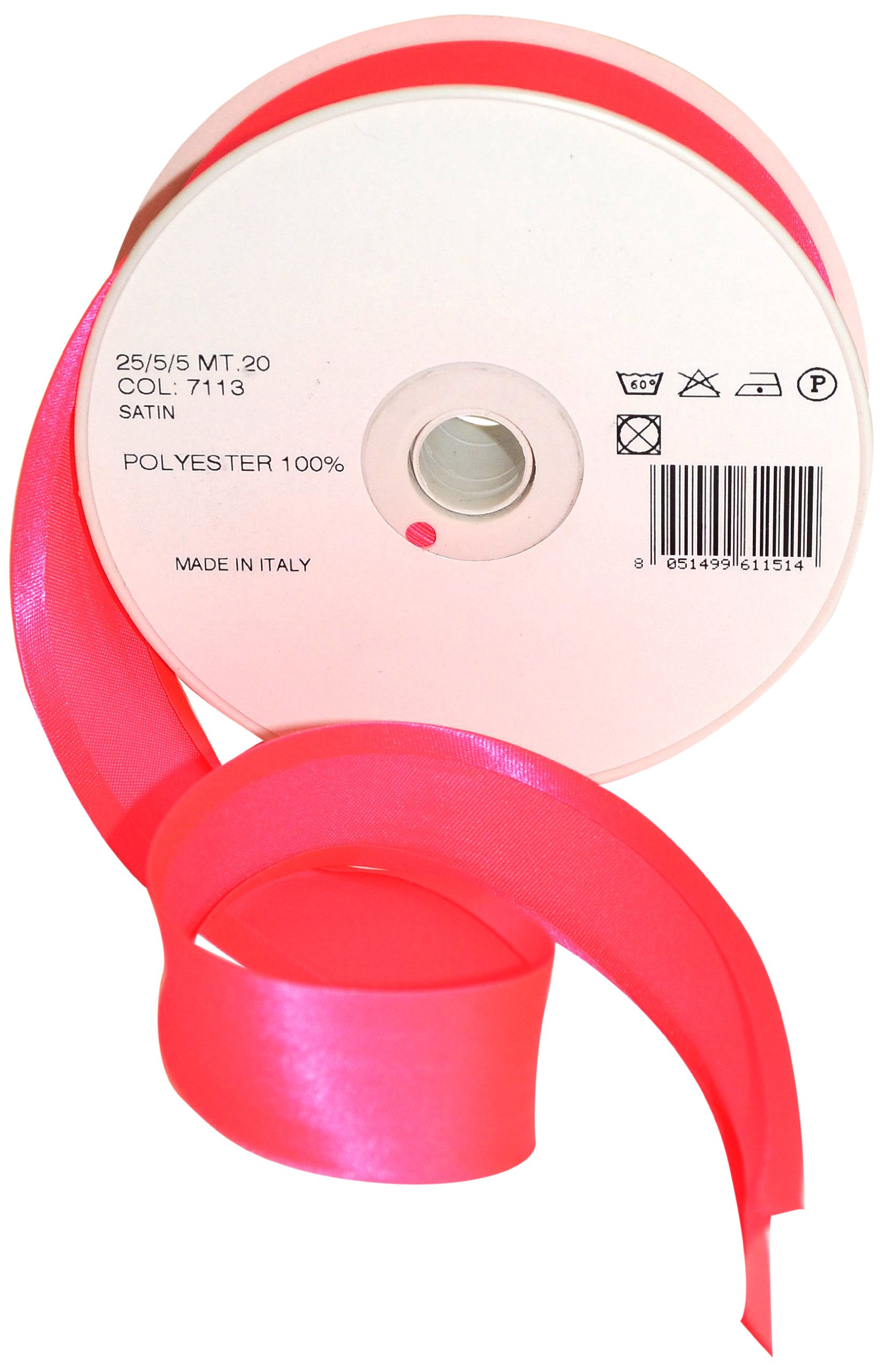 Inastri 25/5/ 5 mm Polyester Satin Bias Binding, Fluorescent Pink 7113