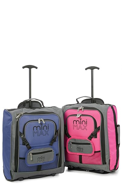 Aerolite Minimax Childrens/Kids Luggage Carry on Trolley Suitcase with Backpack and Pouch for Your Favourite Doll/Action Figure/Bear - Blue + Pink