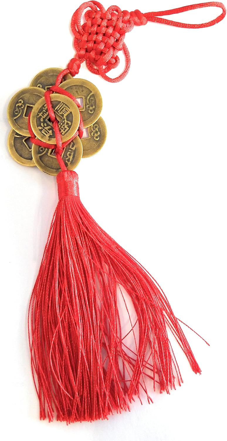 M.V. Trading Feng Shui Tassel with 8 Chinese Coins for Auspicious Money Luck with Flower Shape